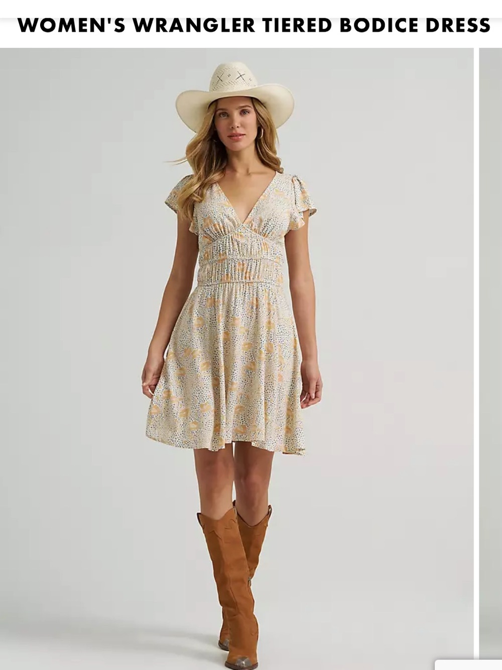 Wrangler Women's Cream Floral V‑Neck Tiered Dress